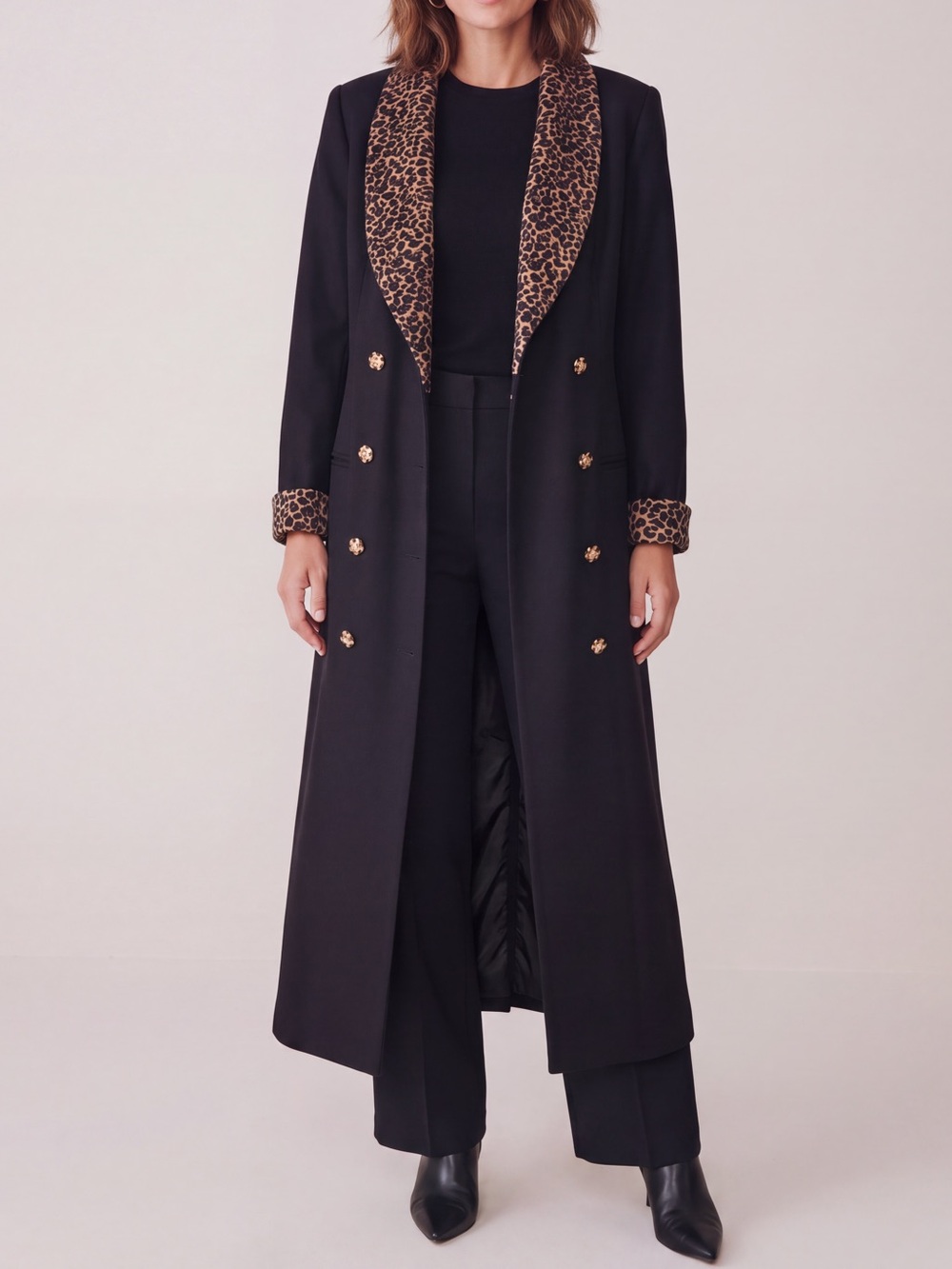 Vintage 90s Danny & Nicole Long Double-Breast Coat / DressLeopard Trim Fall